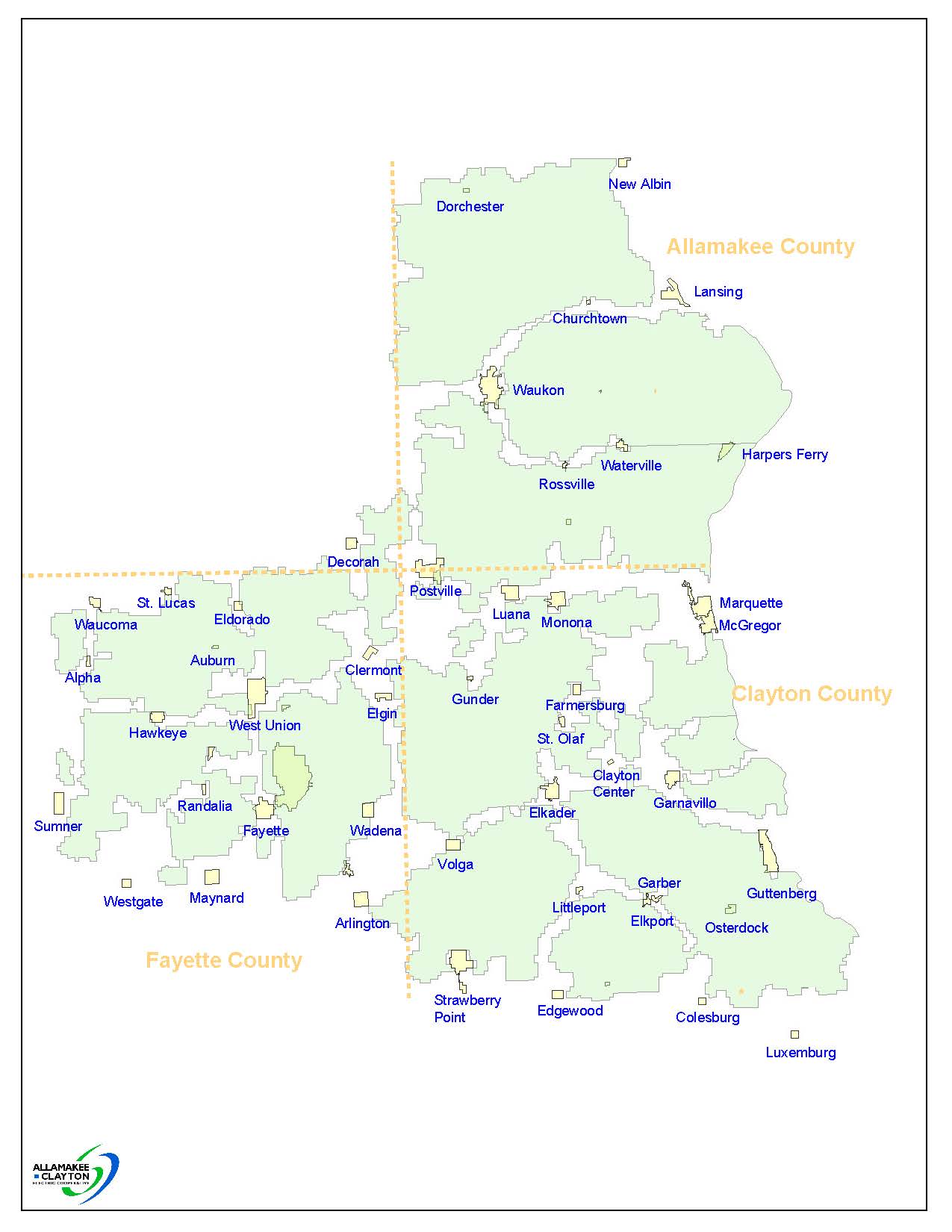 Map with towns
